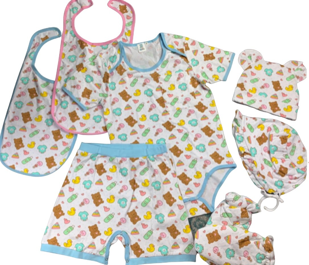 Adult snap crotch shorts Baby Things print