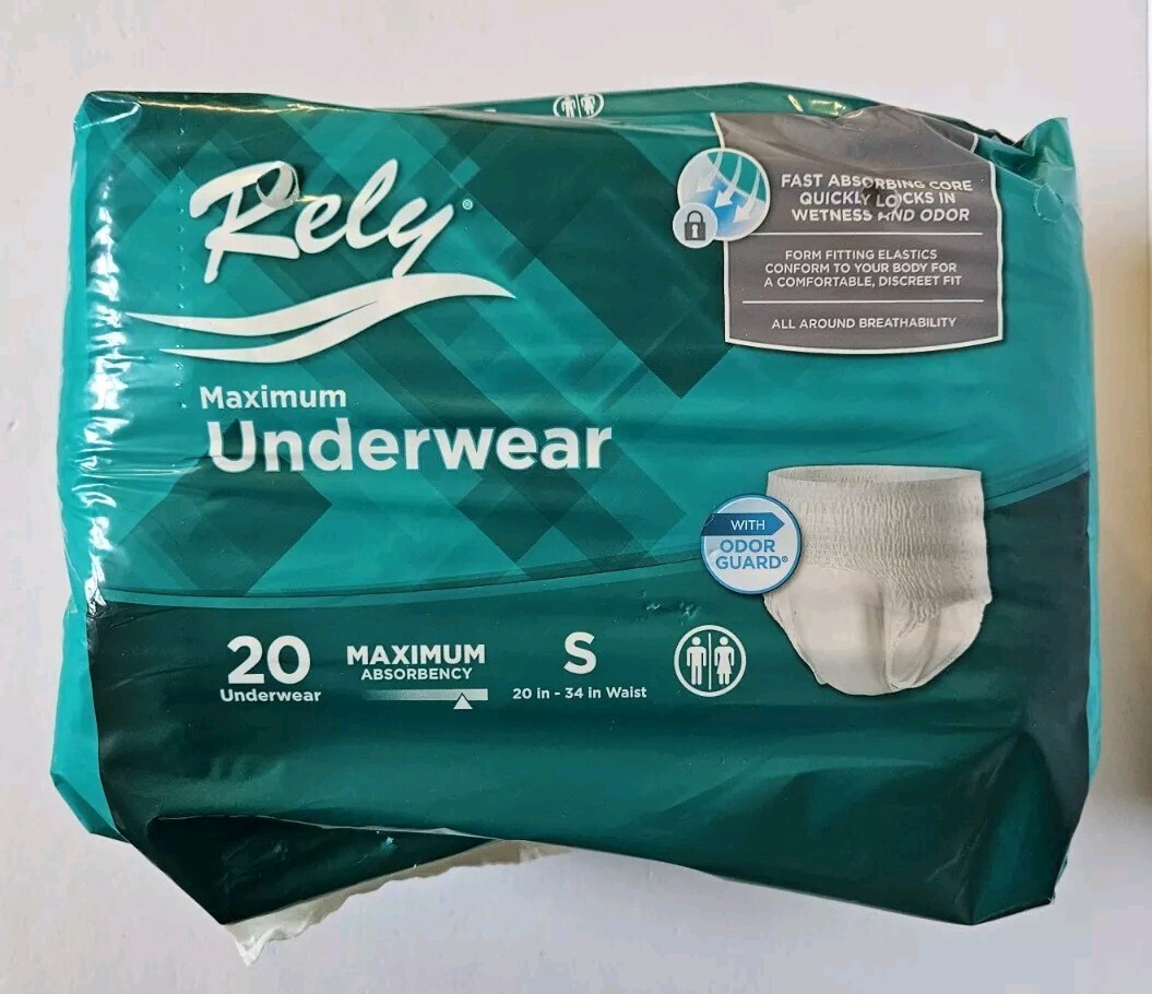 Rely Incontinence Briefs Maximum Underwear 20 Pack Small Size 20″ To 34″ Waist