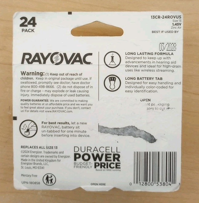 Rayovac Hearing Aid Battery Size 13 24pk -Orange: 1.45V, 72mAh, Single-Use