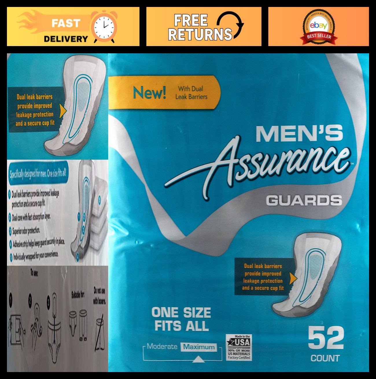 Men’s Assurance Guards – 52 Count – Enhanced Dual Leak Barriers for Maximum Prot