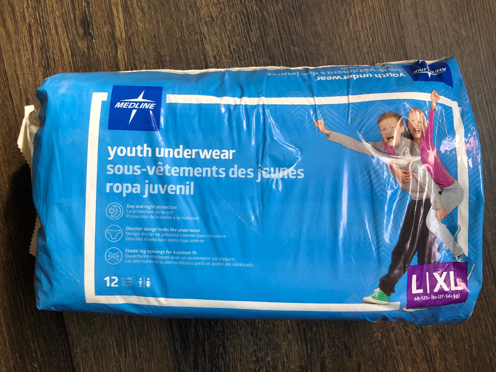 Medline Youth Underwear Disposable Size Large / XL (60-125 lbs) ~ 12 per pkg