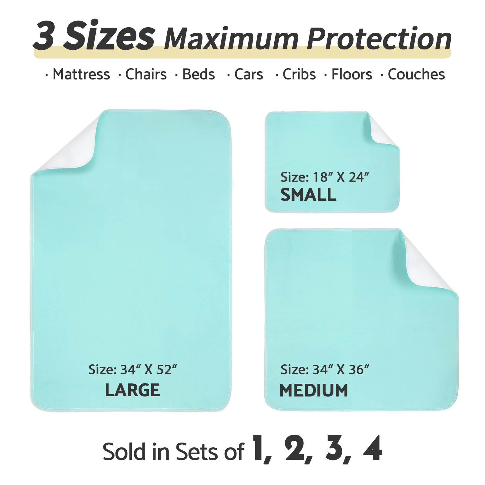 Waterproof Bed Pads Incontinence 34” x 52” Washable Mattress Protector 1 Pack