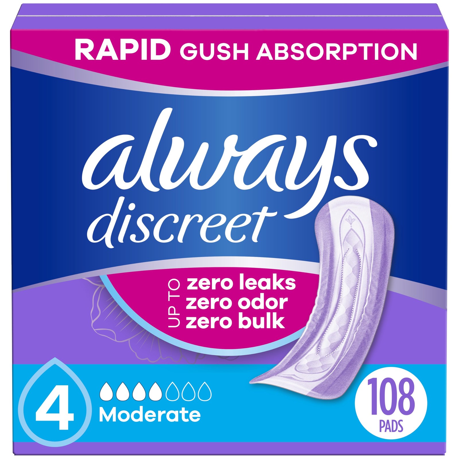 Adult Incontinence Pads for Women, Moderate Absorbency, 108 Count, Postpartum