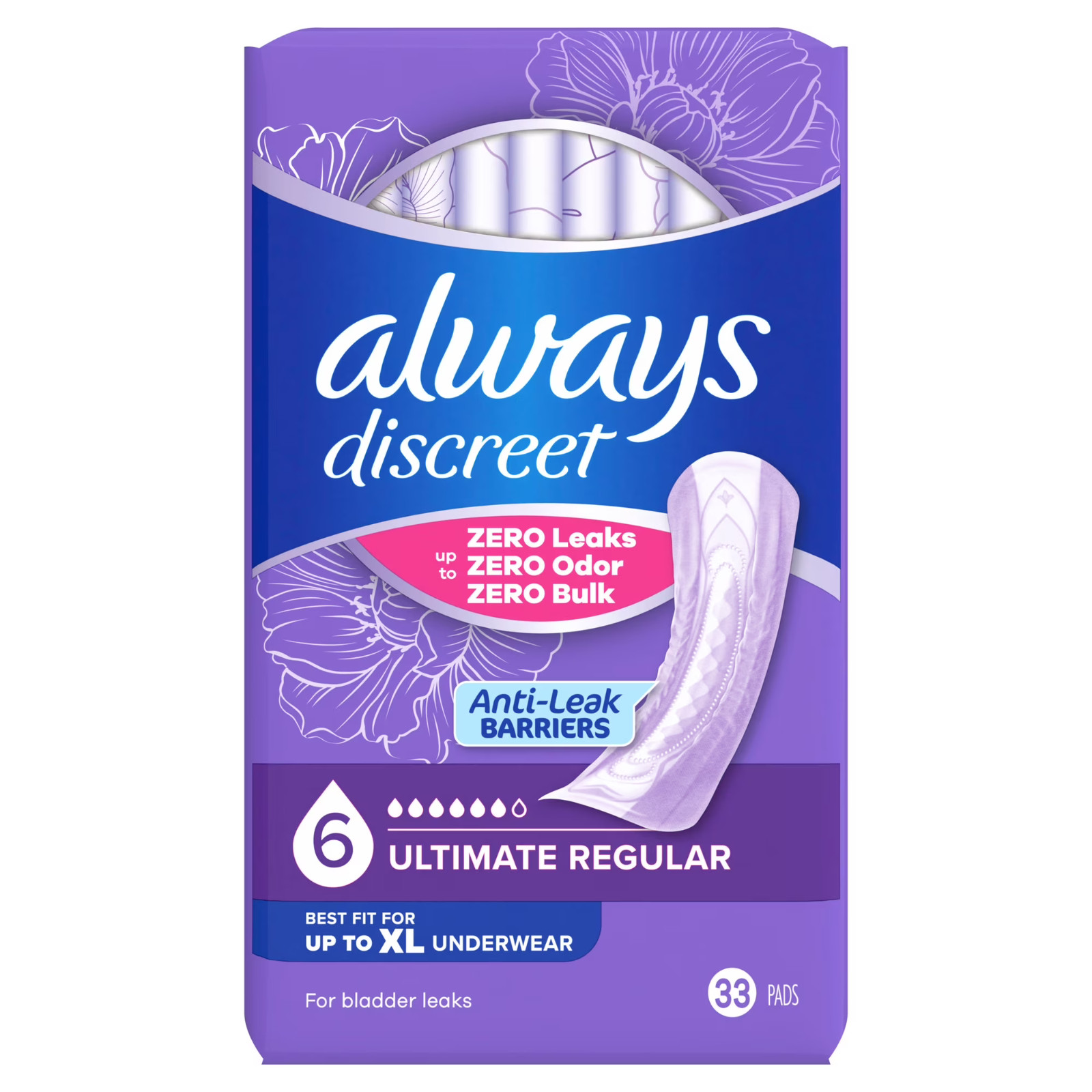 (2 Pack) Always Discreet Incontinence Pads Ultimate Regular Postpartum 33 Count