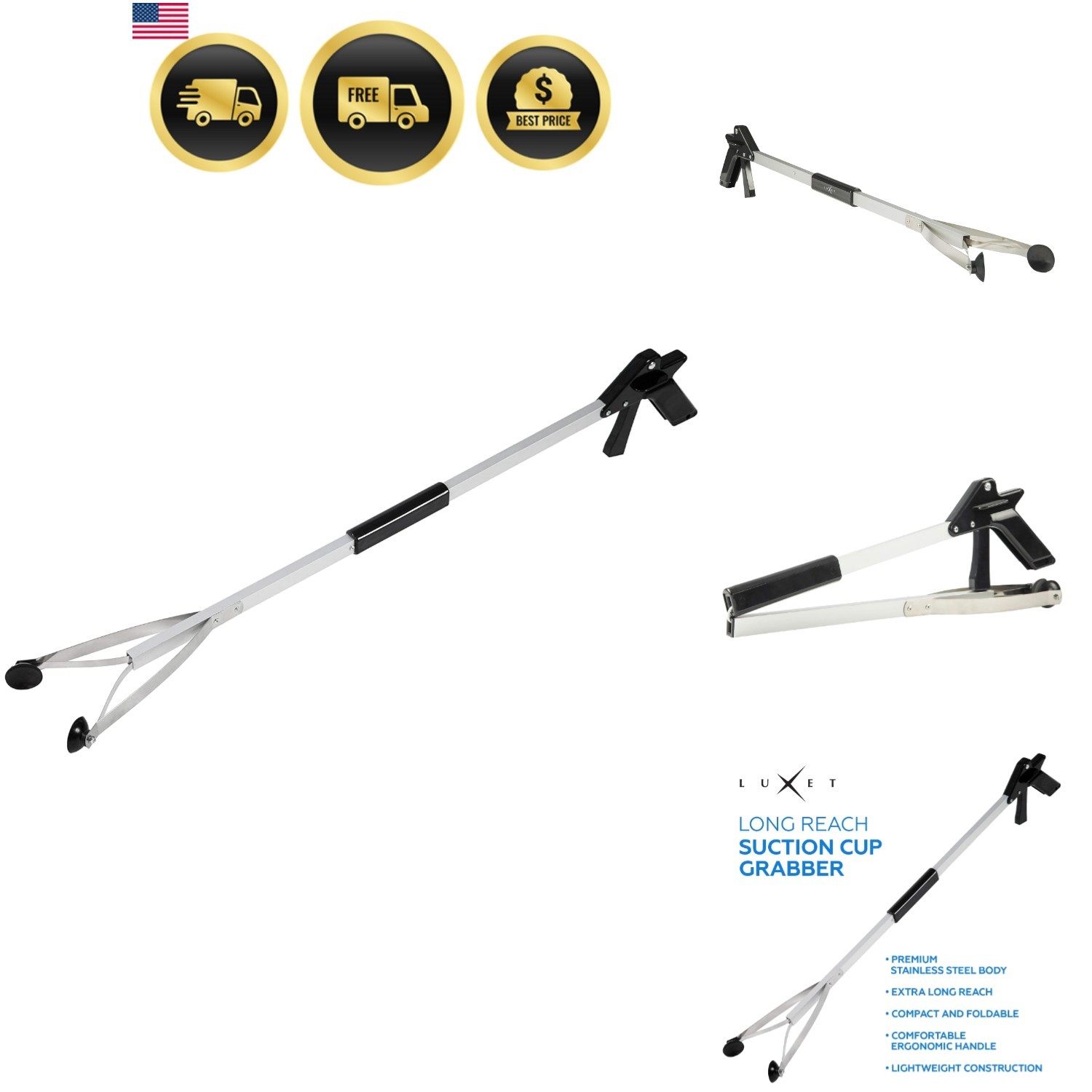 Grabber Reacher Suction Cup Grip Tool- Long 32 Inch Foldable Strong Heavy Dut…