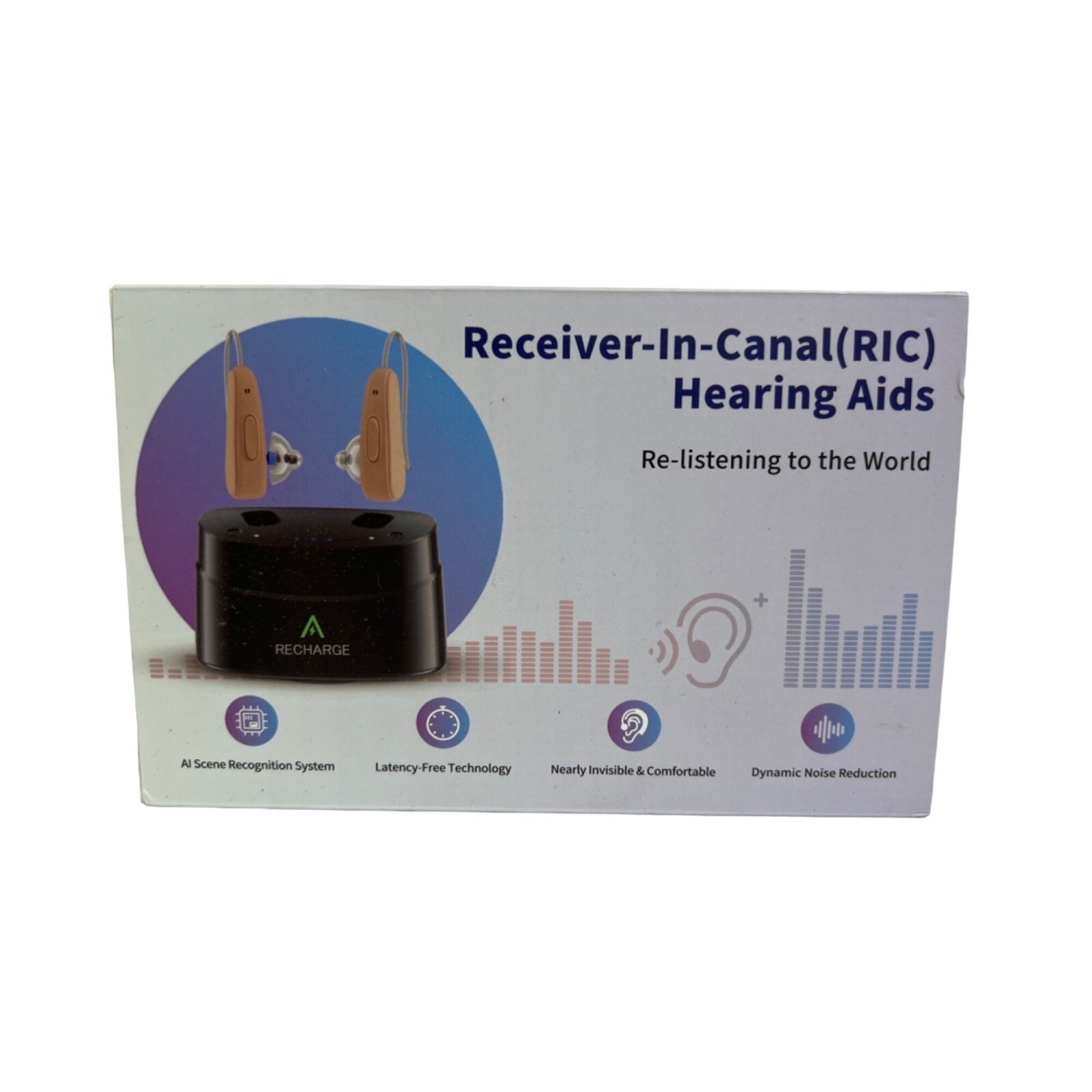 Aimsumy M2219 Beige Rechargeable Noise Cancelling RIC Hearing Aids for Adults