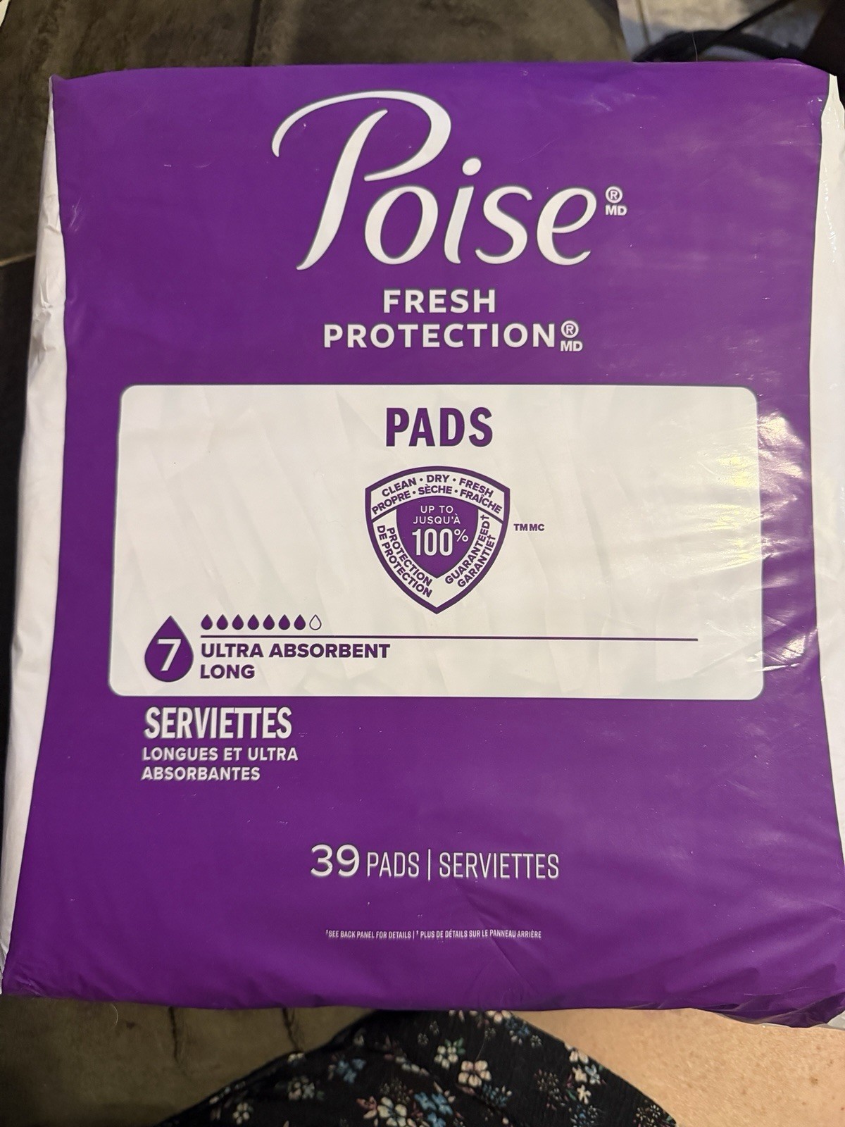 Poise Incontinence & Postpartum Pads, 7 Drop Ultra Absorbency Long Length, 39 Ct