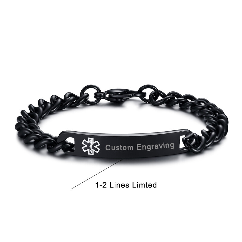 8″ Men Women Bracelet Medical Alert ID Bangle Chain Personalized Engraving Free