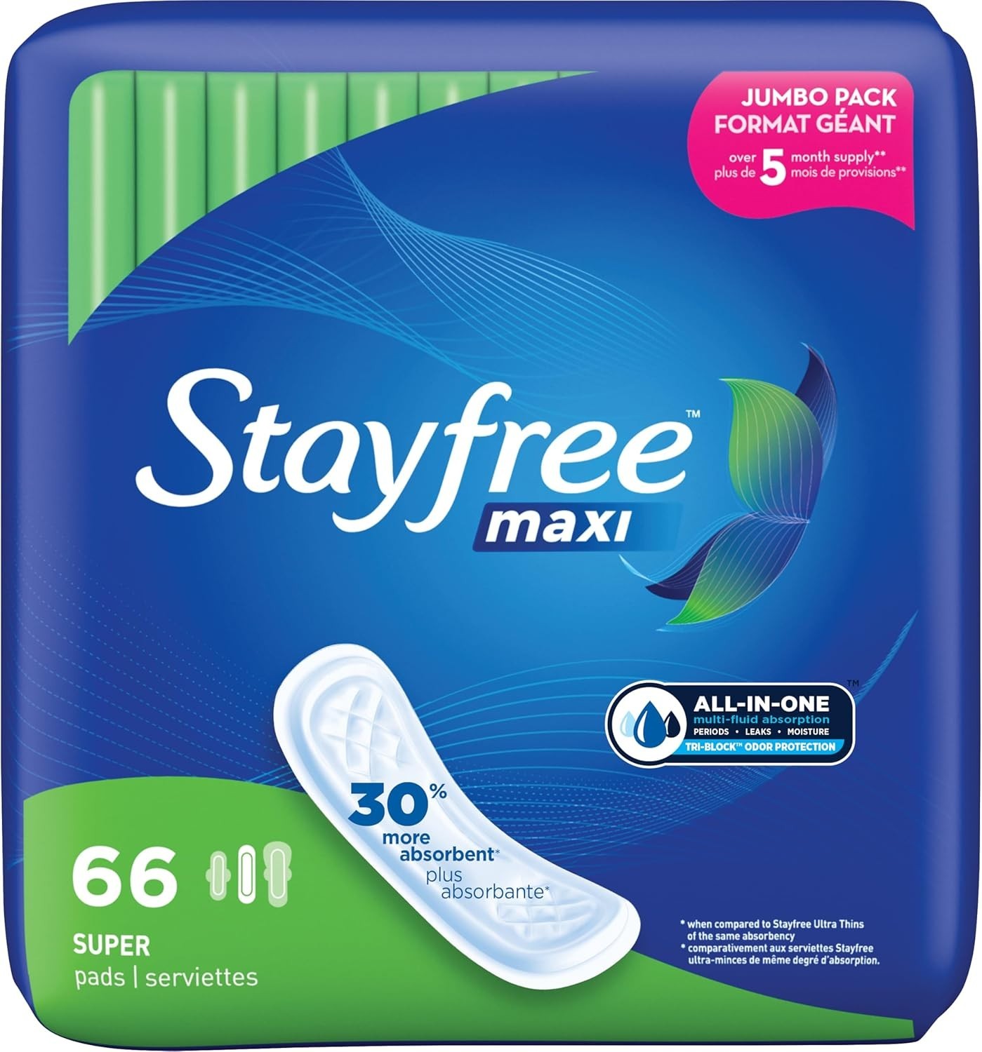 Wingless Super Long Period Pads – 66ct for Extra Comfort & Odor Control