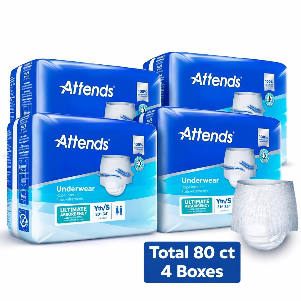 Attends Underwear Youth Small Yth/S 20–34″Ultimate Absorbency 80Ct(4 Packs of 20