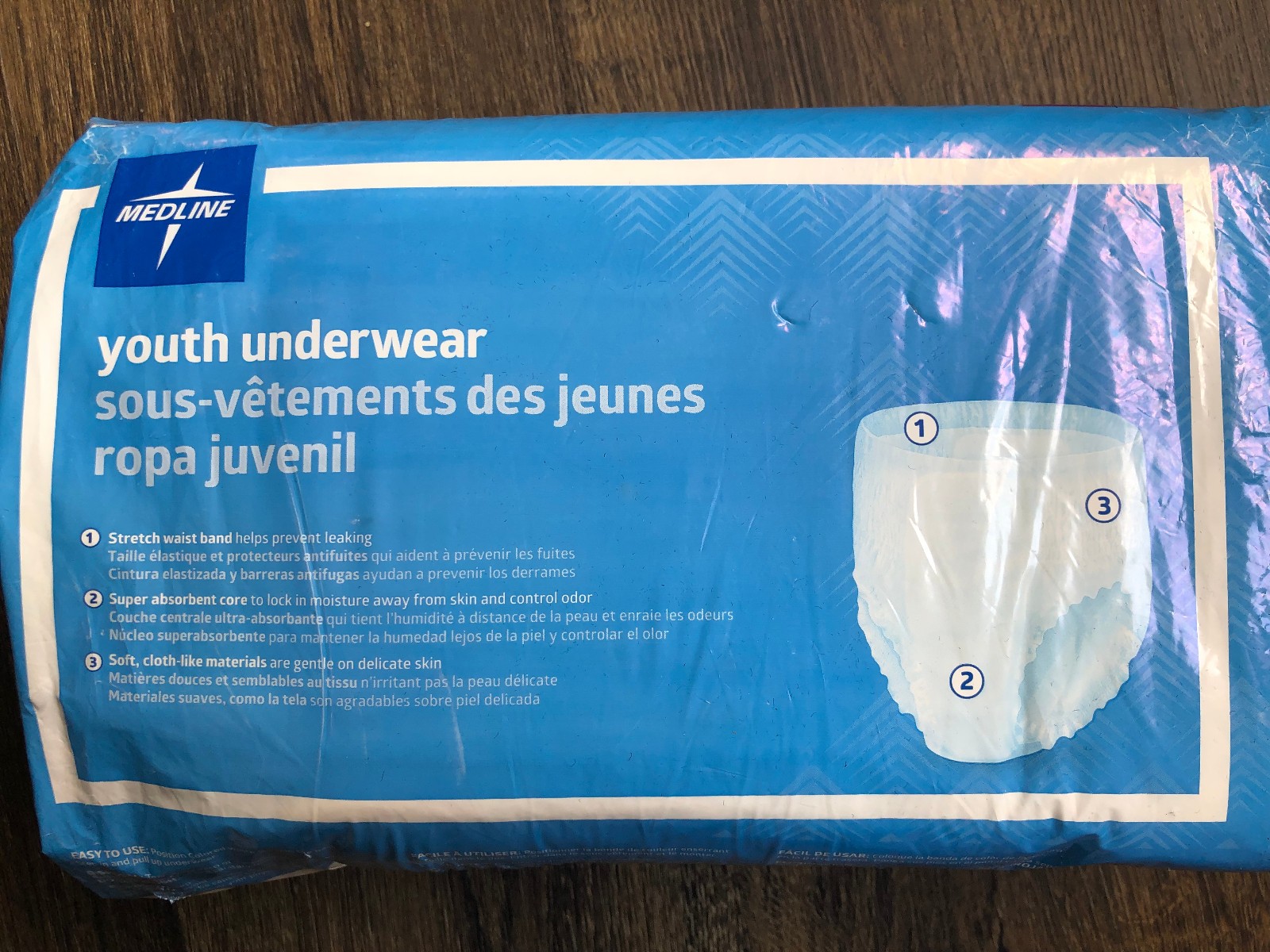 Medline Youth Underwear Disposable Size Large / XL (60-125 lbs) ~ 12 per pkg