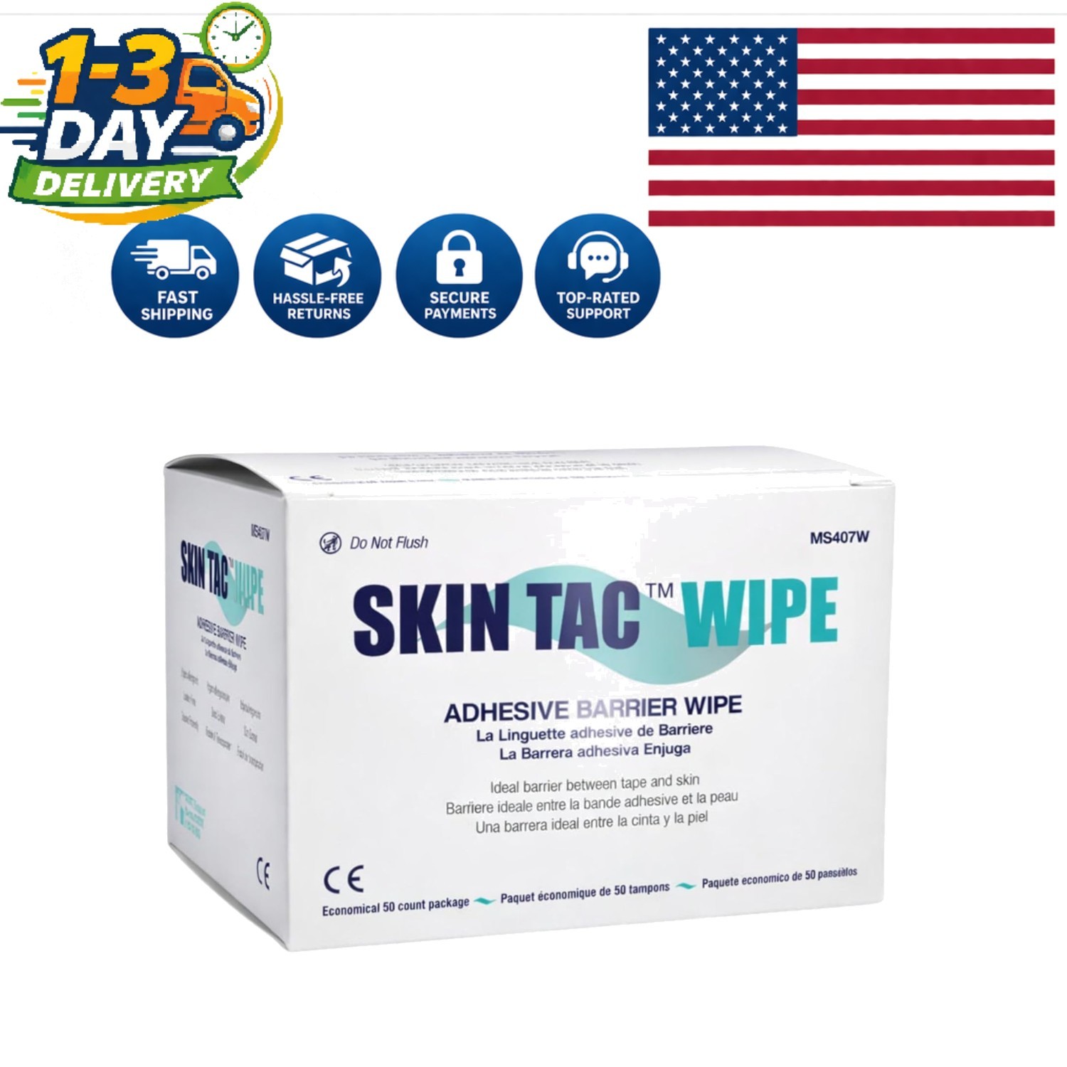 Gentle Skin-Tac Adhesive Barrier Wipes (50 Count) – Ideal for Sensitive Skin