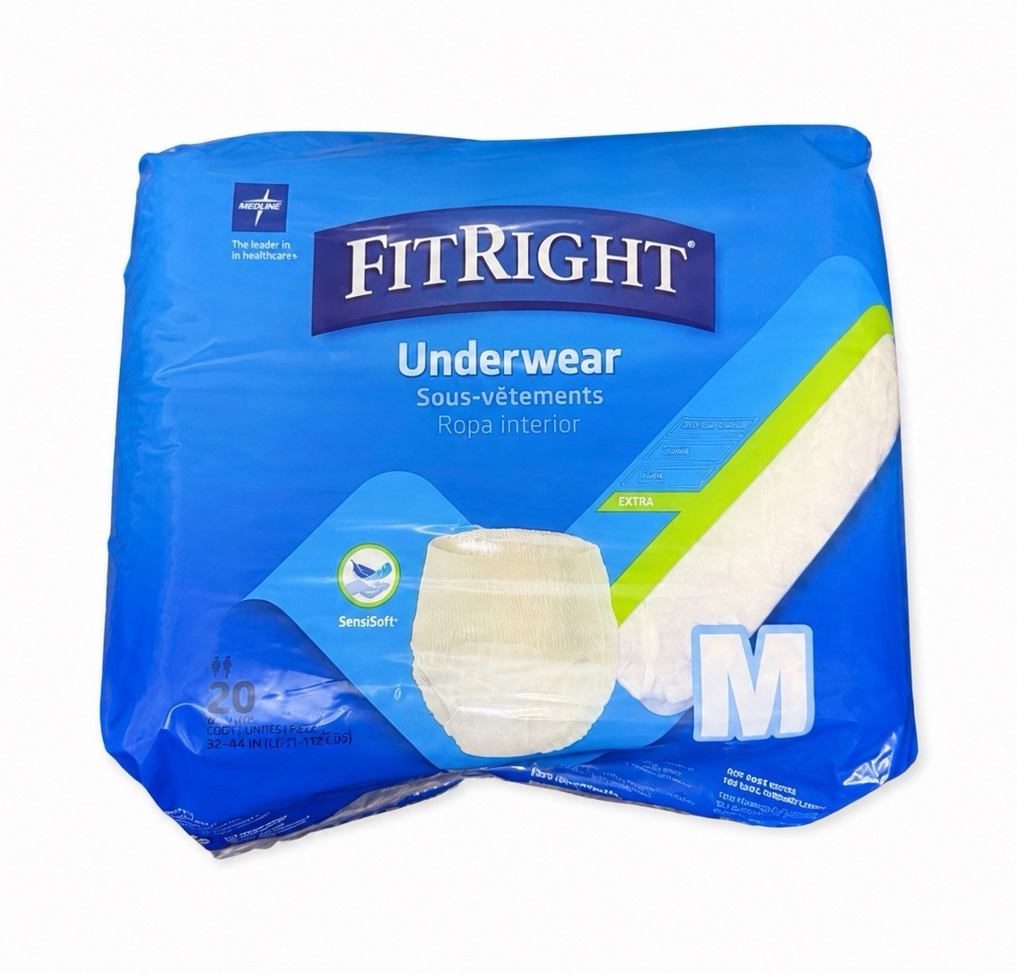 Medline FitRight Underwear Incontinence Pants M Extra Absorbency White 20 Ct