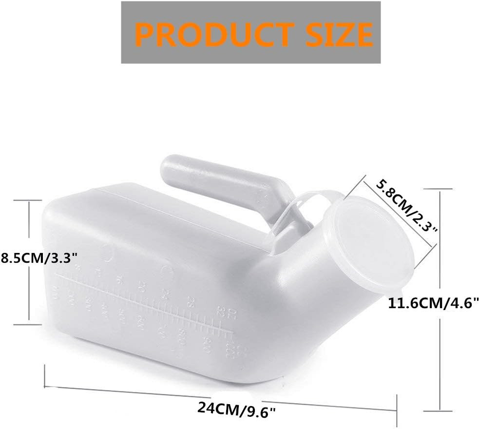 Thick Firm Male Urinal Urine Bottle with Lid 32Oz./1000Ml (White)Pack of 2,