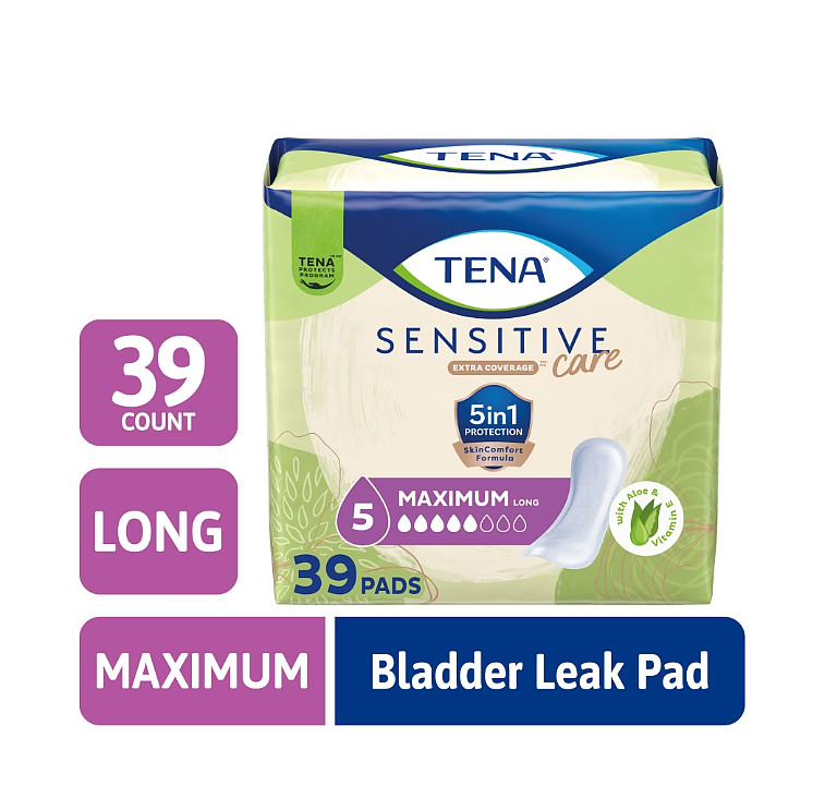 Tena Sensitive Care Maximum Absorbency Long Incontinence Pads for Women, 39 Ct