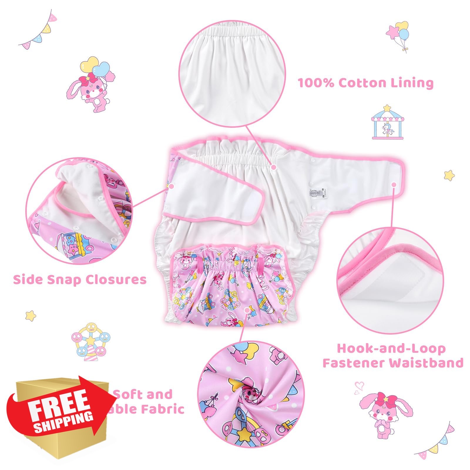 Littleforbig Adult Diaper Cover Usagi Pastel Pink XL