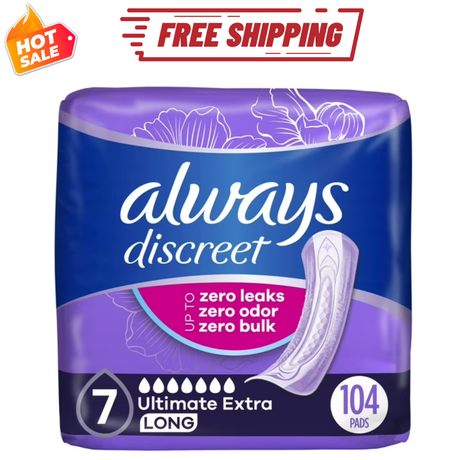Always Discreet Incontinence Pads Ultimate Extra Protect Regular 104Count