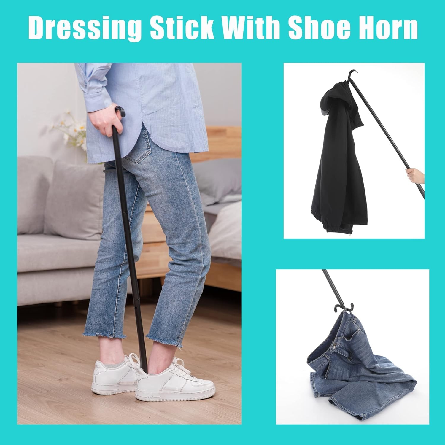 Fanwer Shoe Horn Long Handle for Seniors – 33.5″ Dressing Stick, Sock…