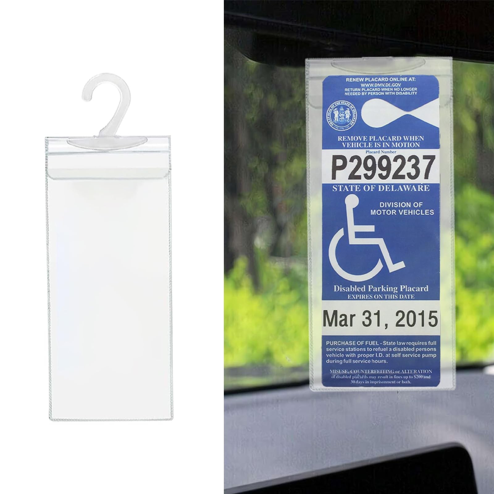 Handicap Placard Holder Transparent PVC Parking Permit Protective Cover with Han