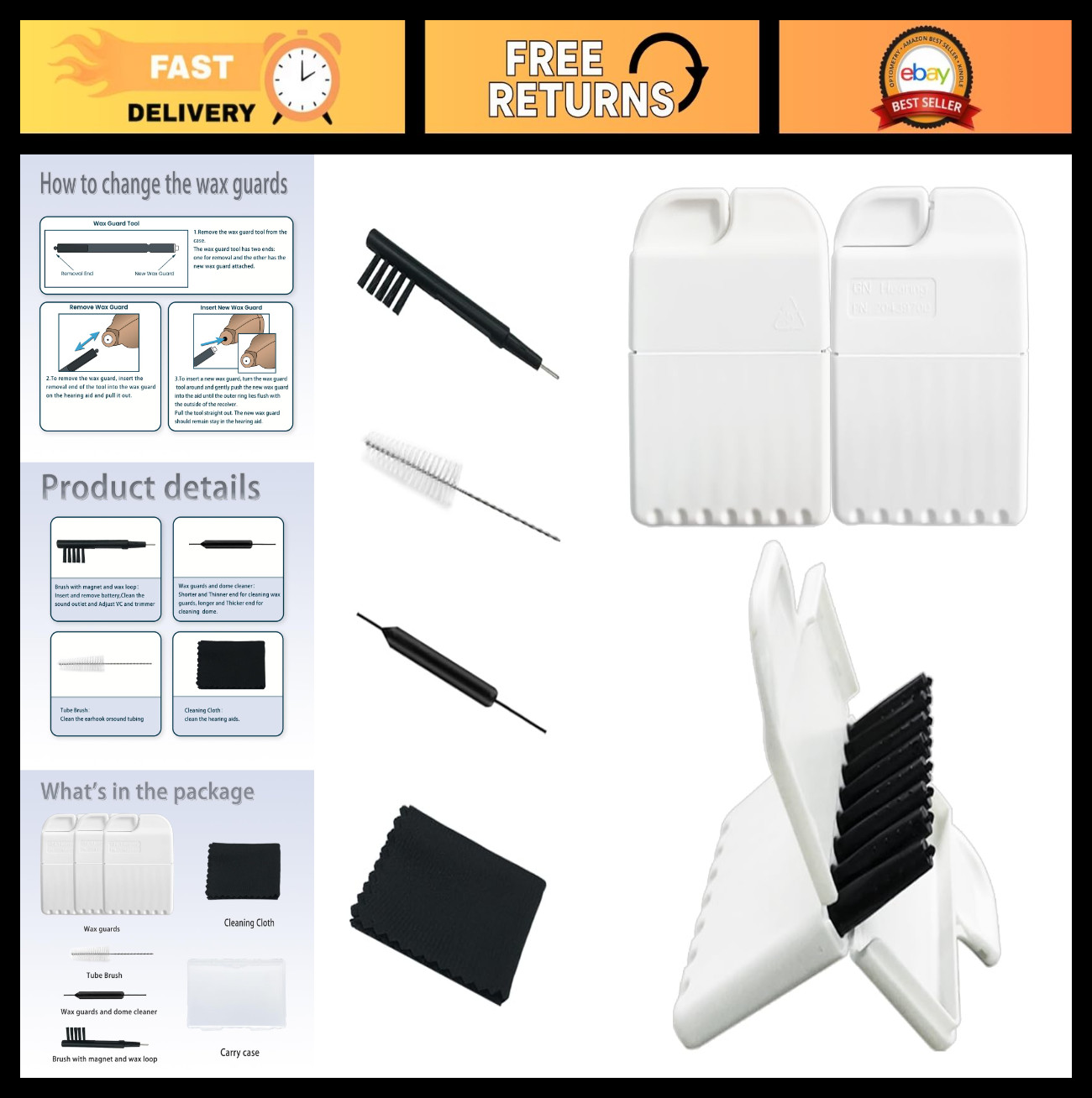 Hearing Aid Wax Guards Filters with Cleaning Brush Kit & Carry Case – 3 Packs