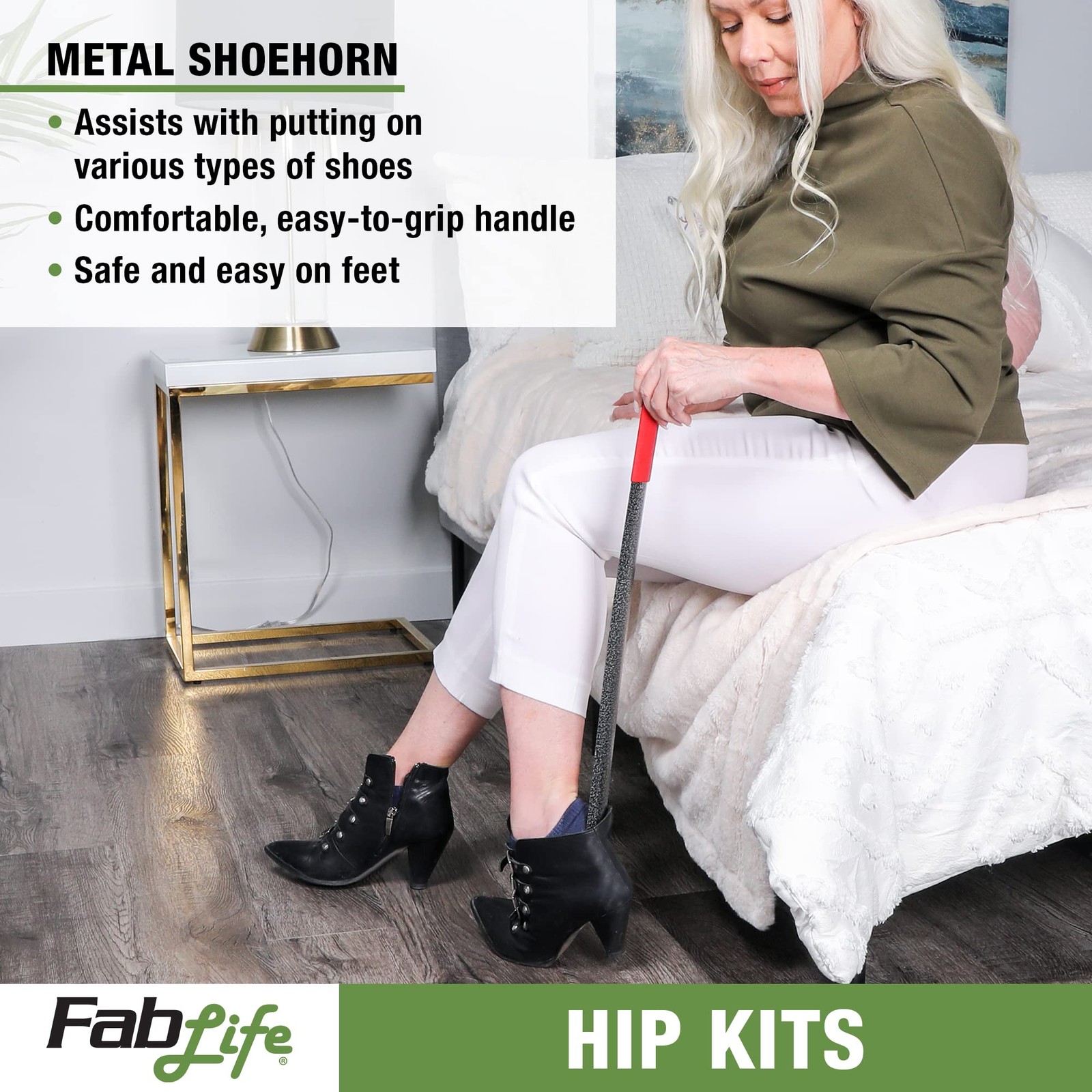 FabLife Hip Kit Daily Living Aids for Mobility, 26″ Reacher, Metal Shoehorn