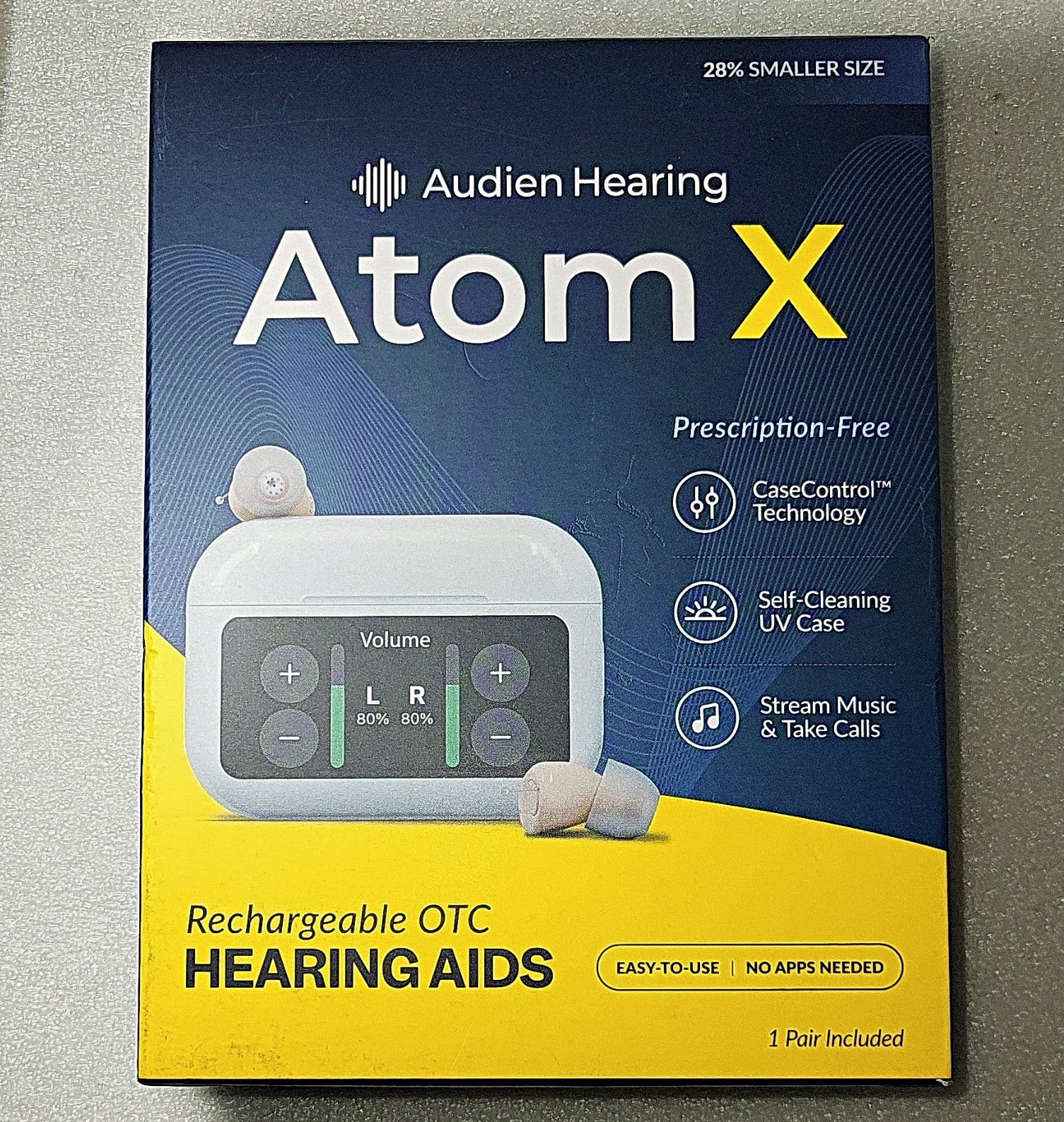 Audien Hearing Atom X Rechargeable Bluetooth Hearing Aids w/ Case