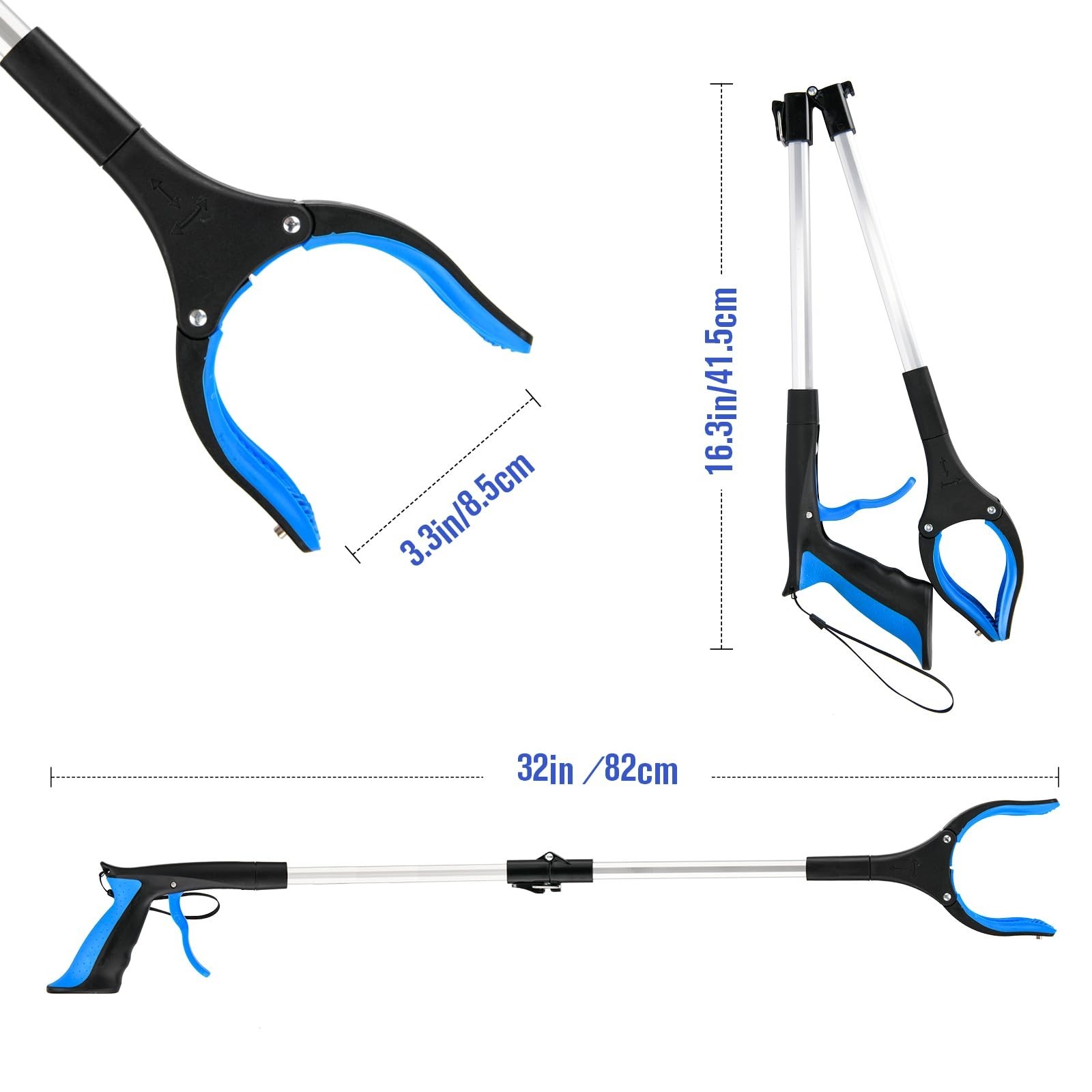 6-Pack 32″ Foldable Grabber Tool with 4″ Wide Jaw & 360° Rotating Head – Ideal f
