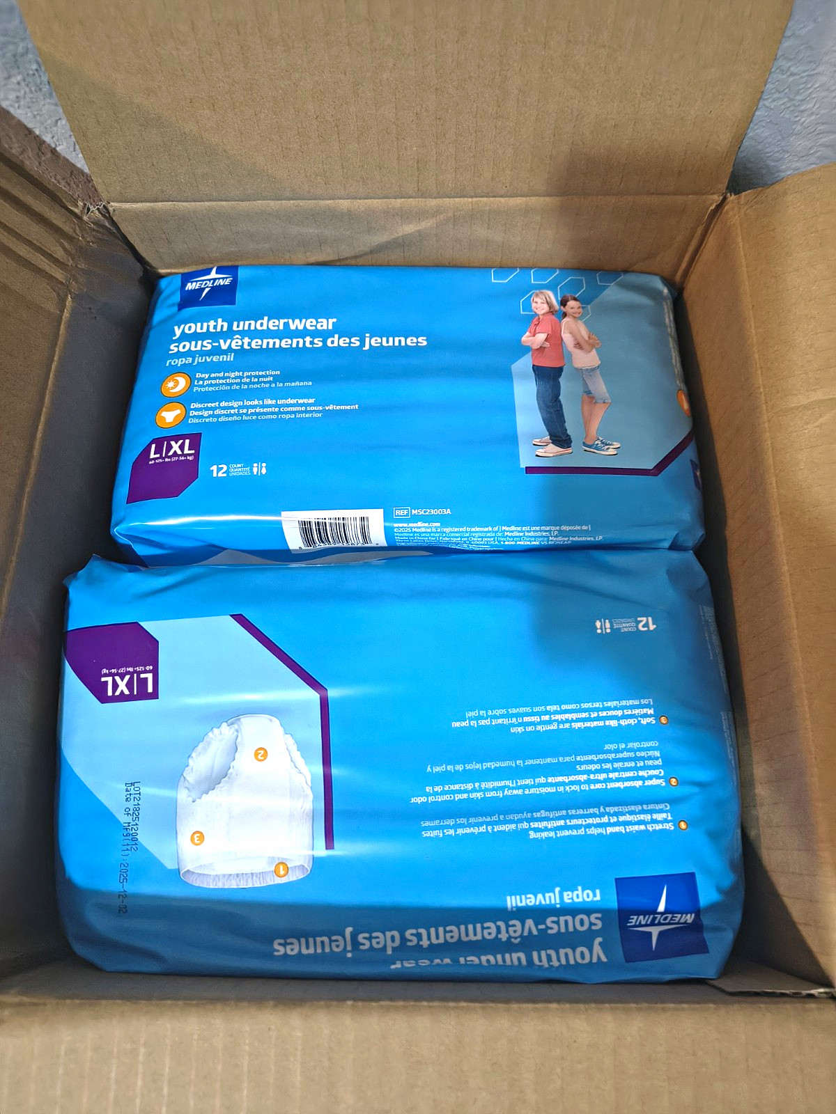 Medline Youth Incontinence Pants L/XL Day/Night Absorbency White 48ct MSC23003A