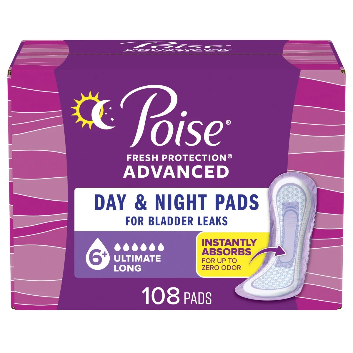 Poise Plus Incontinence Pads, Ultimate Absorbency Long, 108-count