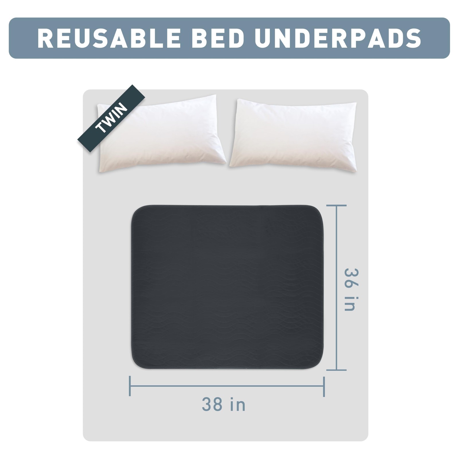 Grey Washable Underpads 36×38 Inch Heavy Absorbency Incontinence Bed 4 PCS