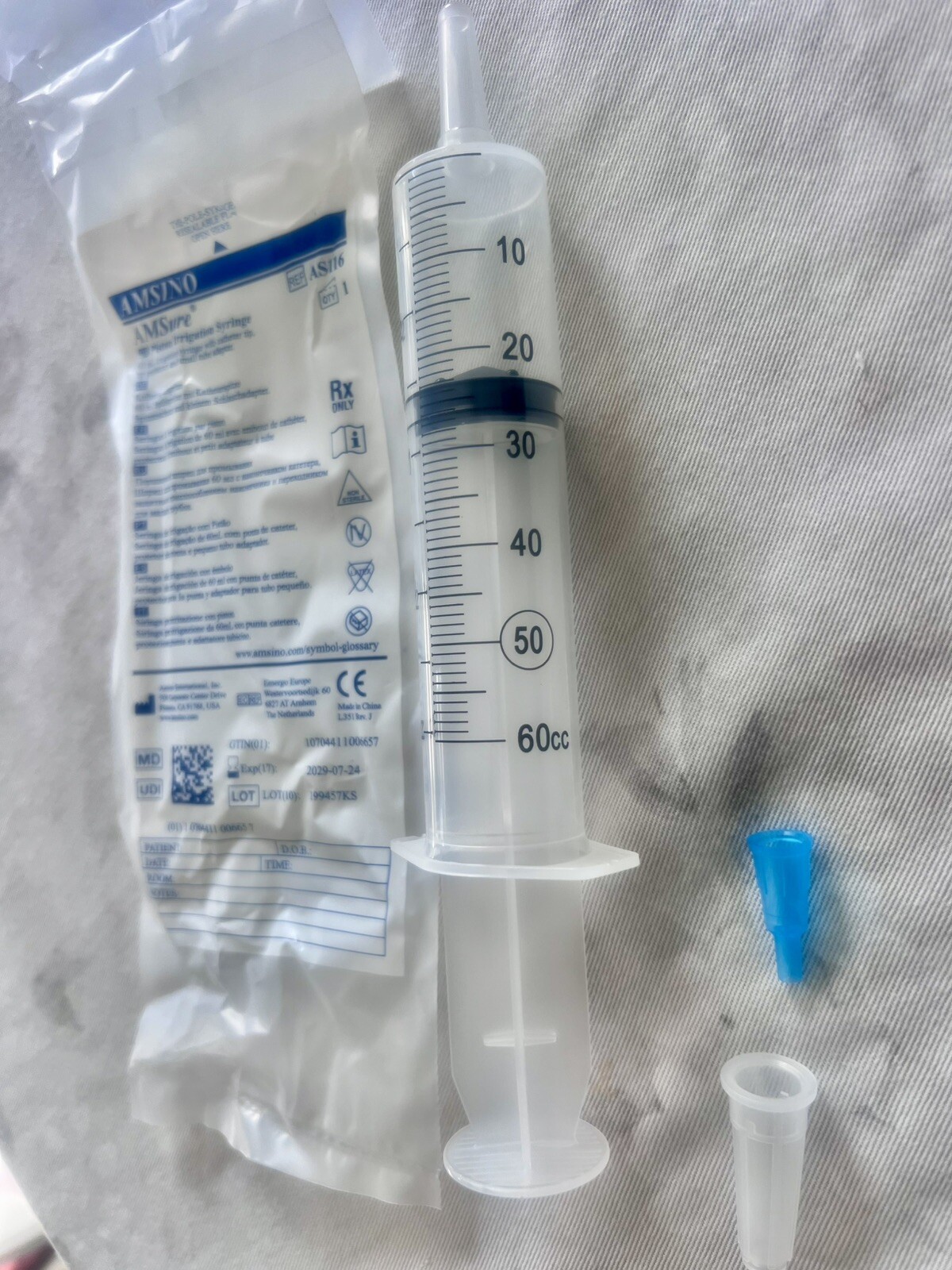 AMSure Piston Irrigation Syringes with Catheter Tip and Protector(Case of 30)NIB