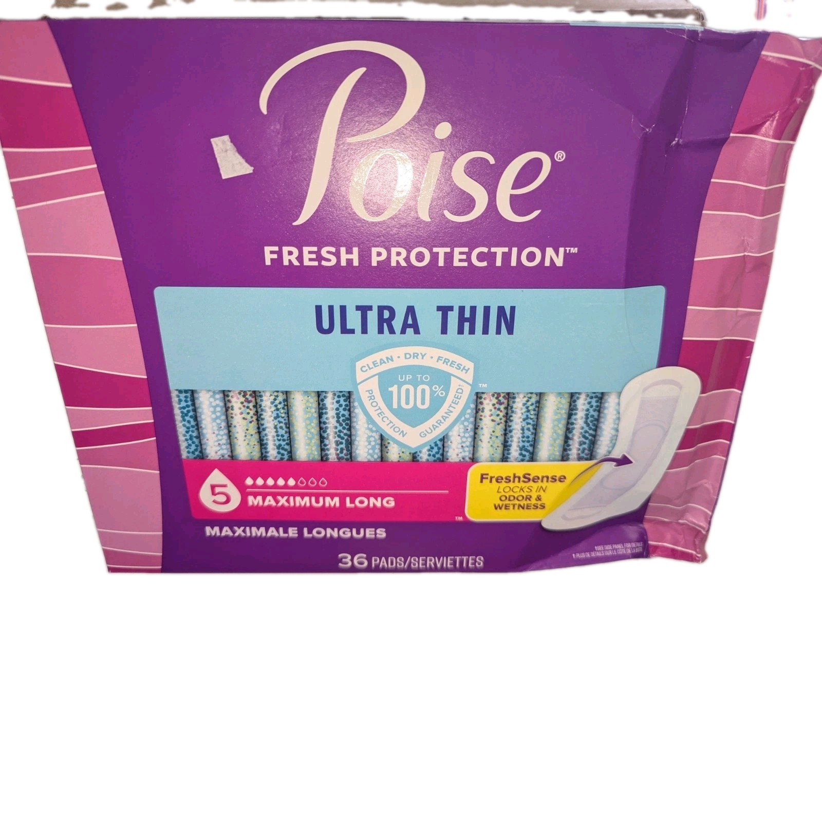 Poise Ultra Thin Incontinence 36 Pads 5 Drop Maximum Absorbency Long Length