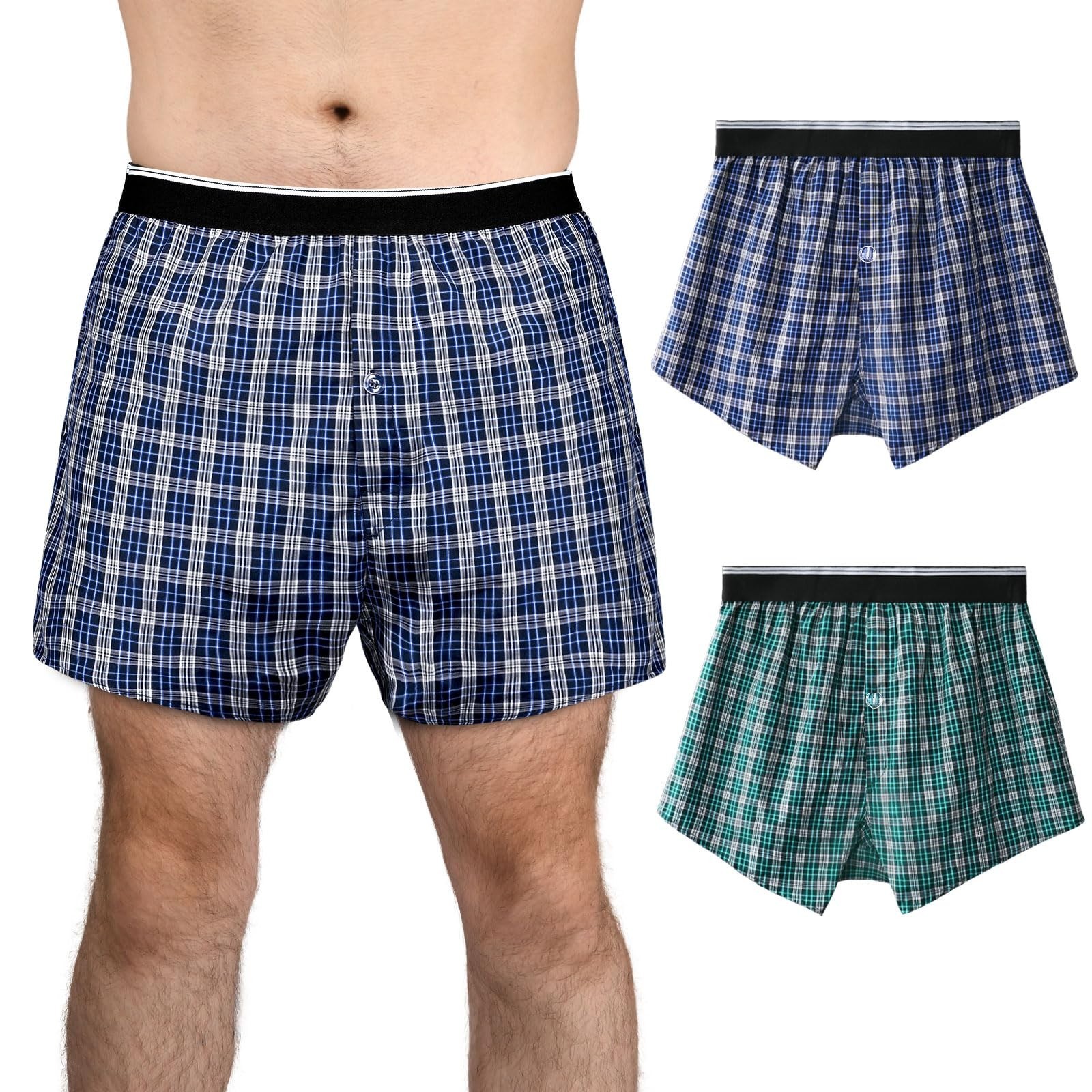 TIICHOO Washable Incontinence Underwear Men’s Leakproof Plaid Boxer Shorts 4XL