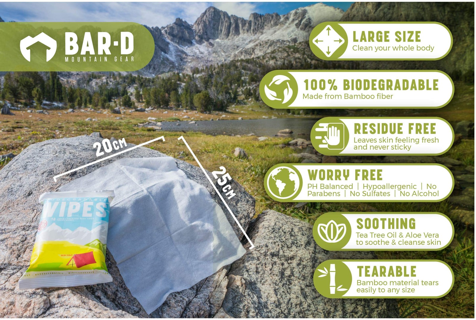 Bar-D Mountain Gear Bar-D Biodegradable Body Wipes Tea Tree Oil – Wipes