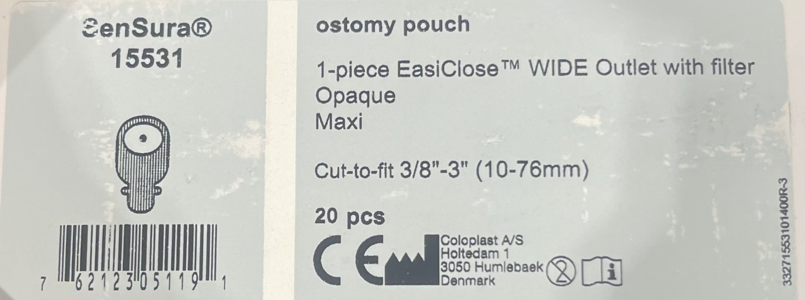 SenSura EasiClose Ostomy Pouch 0.375 to 3″ Stoma 1pc System 20 Ct
