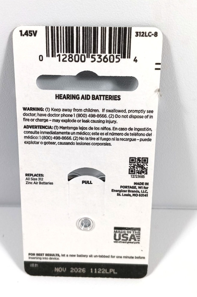 8pk Rayovac Size 312 Loud N Clear Hearing Aid Batteries – Nov 2026