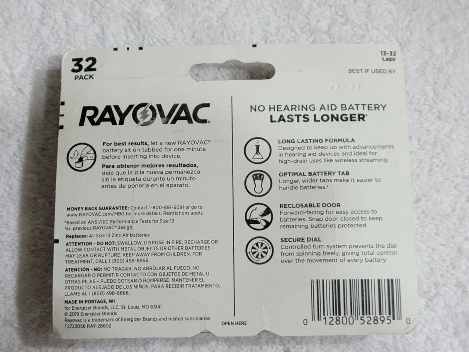 4 PACKS X 32 EACH (128) RAYOVAC SIZE 13 HEARING AID BATTERIES BEST BY 03/2025