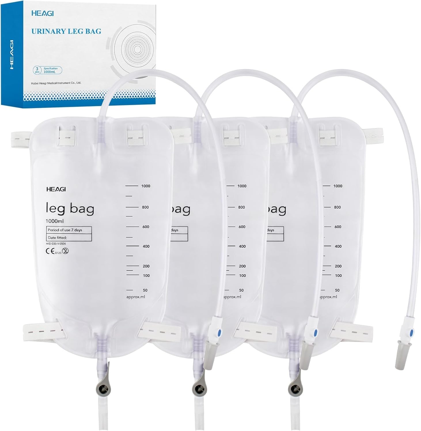 3 Pack Catheter Bags, 1000mL/33.8oz, Easy-Tap Leg Bag Urinary Drainage Bag, Anti