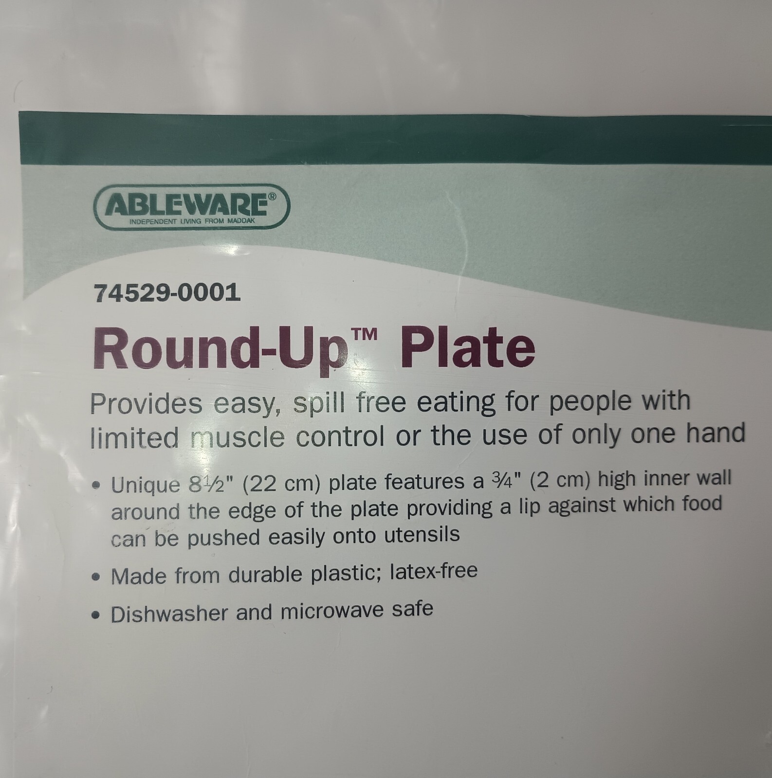 Ableware Plate 8.5″ Round Up Plate Special Needs Maddock Plastic Latex Free