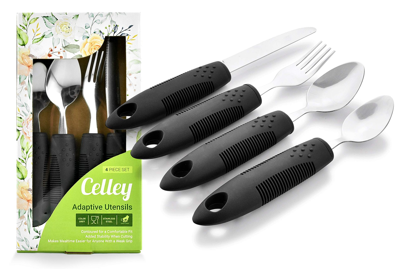 4 PCS NonWeighted Adaptive Utensils Set Stainless Steel Tableware For Elderly