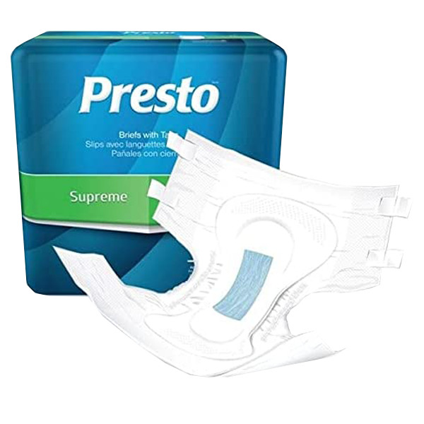 Presto Supreme Adult Diaper Med 21020, Large 21040, XL 21050, 2XL 21060, 1 Case