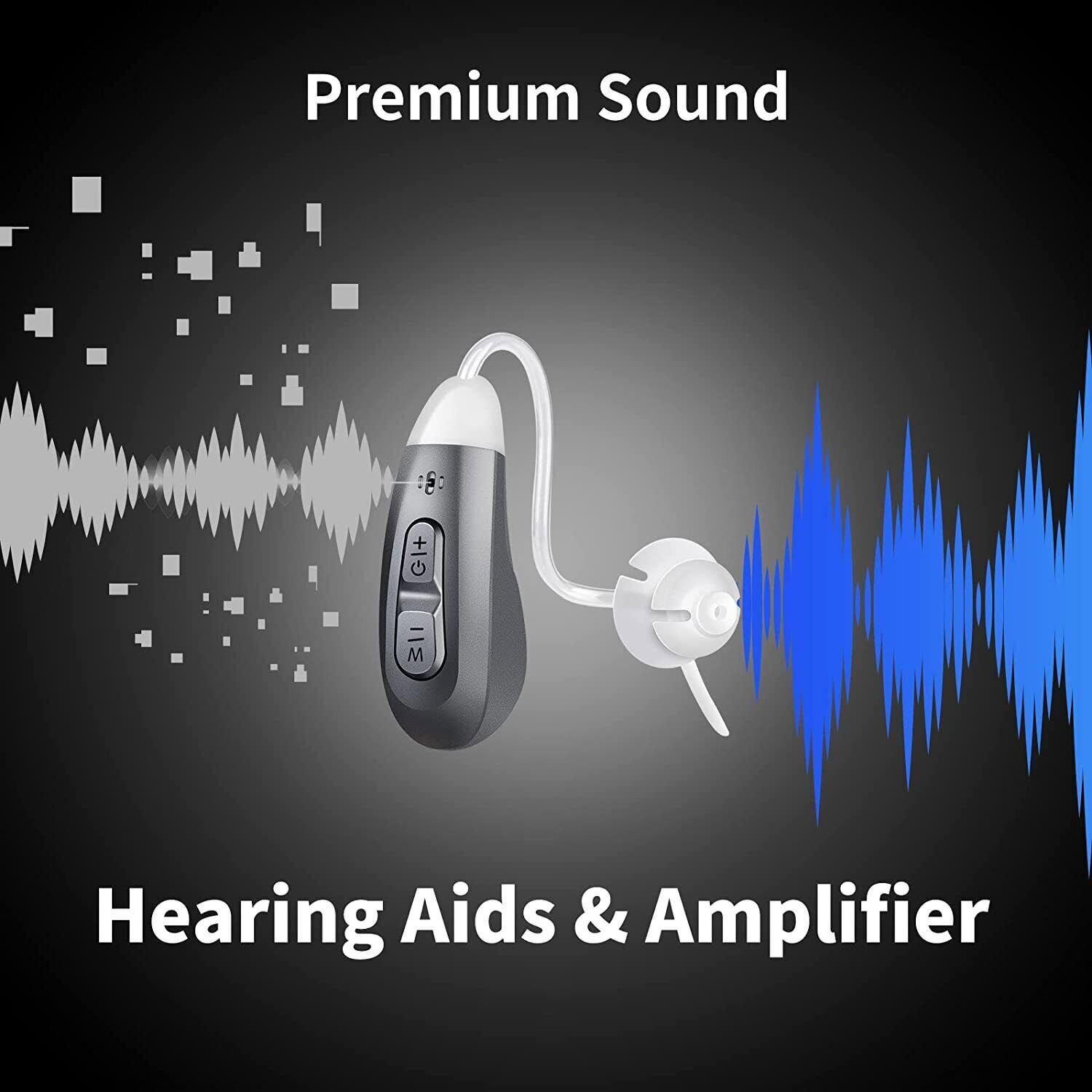 JINGHAO 1 Pair Rechargeable Hearing Aids BTE Hearing Amplifier 12 H working Time
