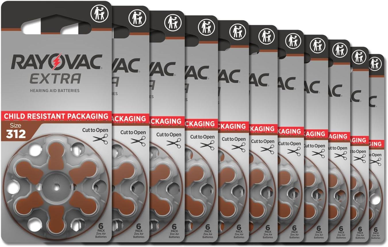 Extra Hearing Aid Batteries Size 312. Long-Lasting Mercury-Free Zinc-Air Hearing
