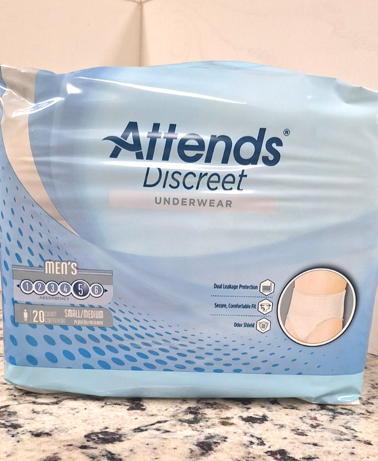 ATTENDS Discreet Underwear, Men’s Small/Medium 28″ – 40″ ~ 20ct- 4 Pack