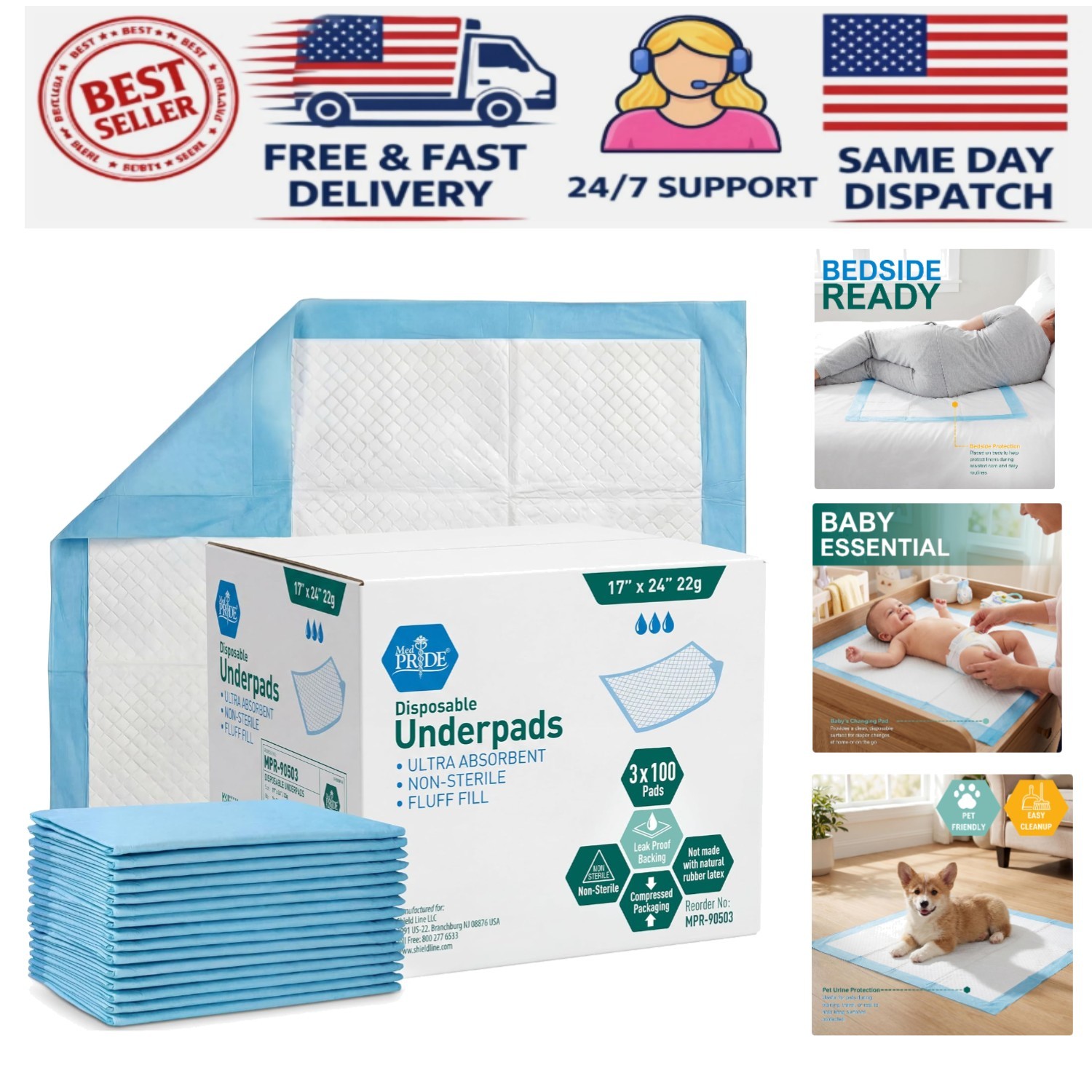 Thick Disposable Underpads | 17” x 24” – Ideal for Incontinence & Pet Training