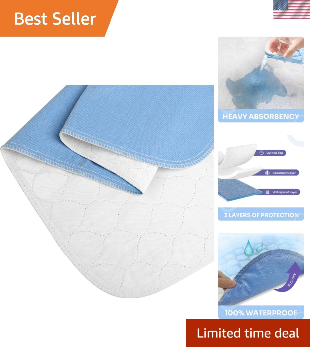 Heavy Absorbency Bed Pads, Washable and Reusable Incontinence Underpads, 34″X…