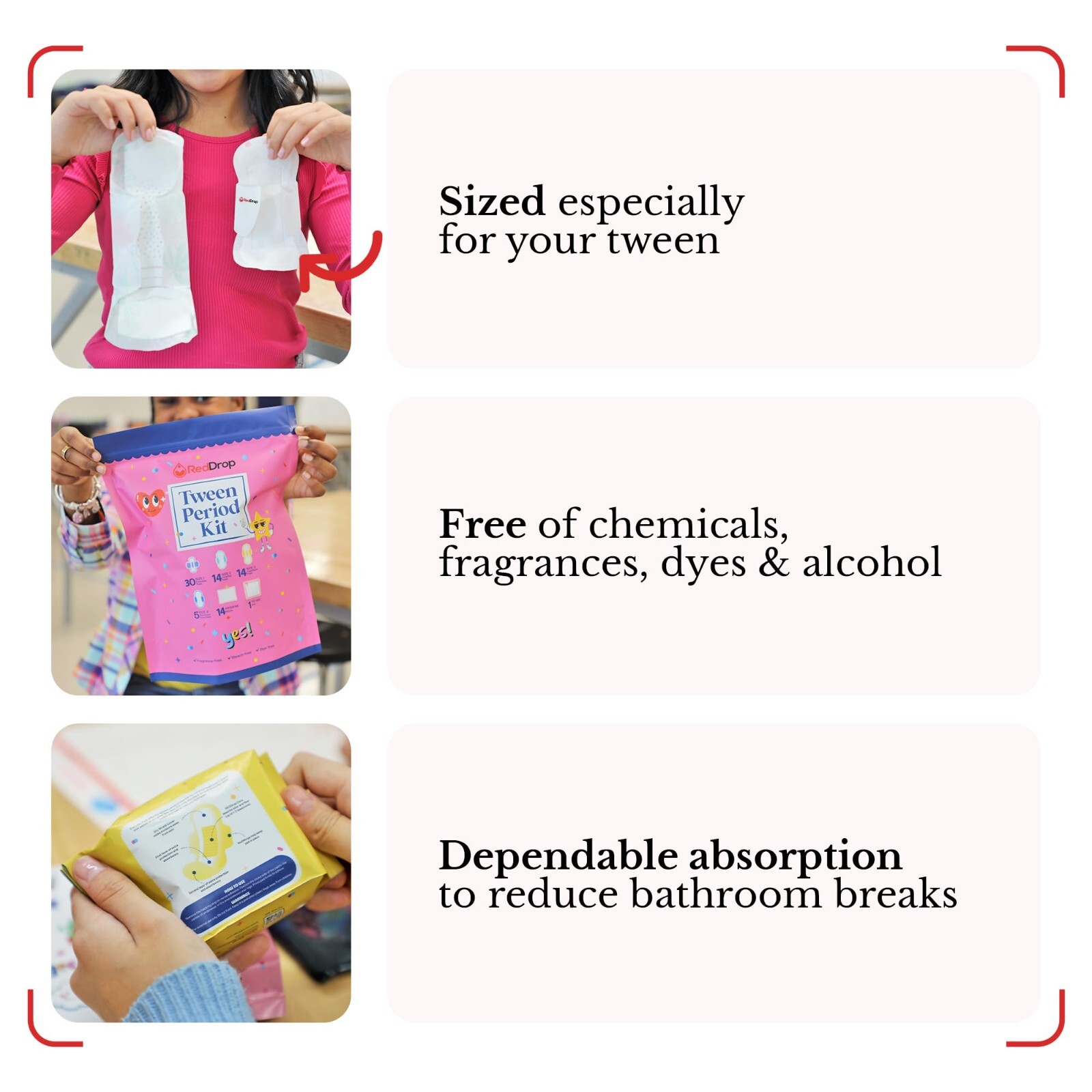 RedDrop 72 PC Period Kit for Tweens – Comfort Fit Feminine Pads Designed for …