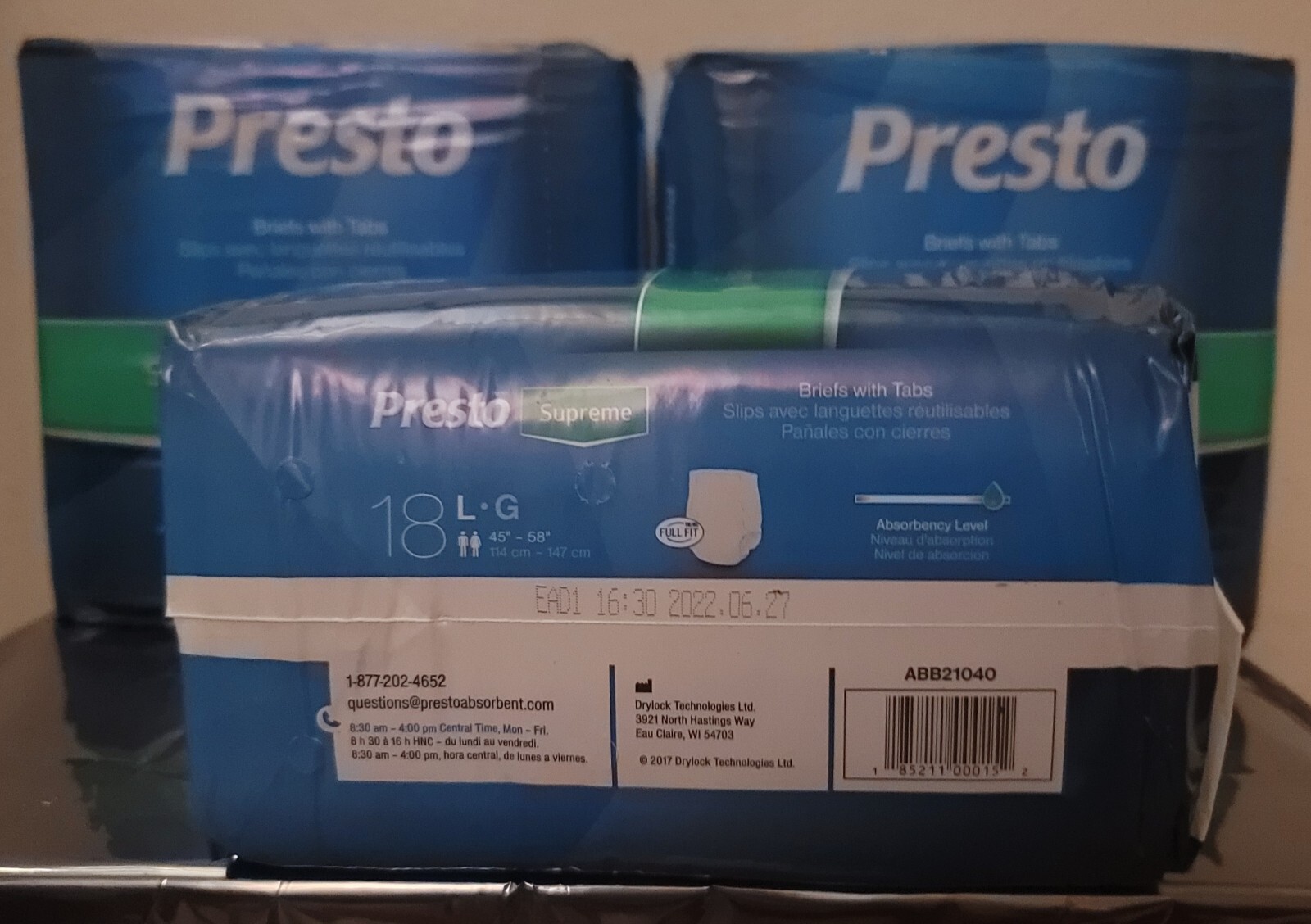 DRYLOCK 3PKS/18EA(54 TOTAL UNITS PRESTO BETTER BRIEF LARGE ABB21040 *NEW*