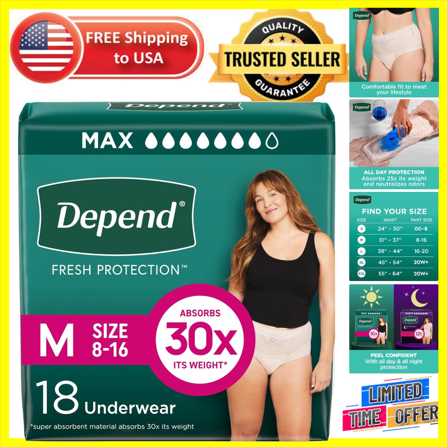 18 Count Fresh Protection Adult Diapers for Women – Super Absorbent & Latex Free