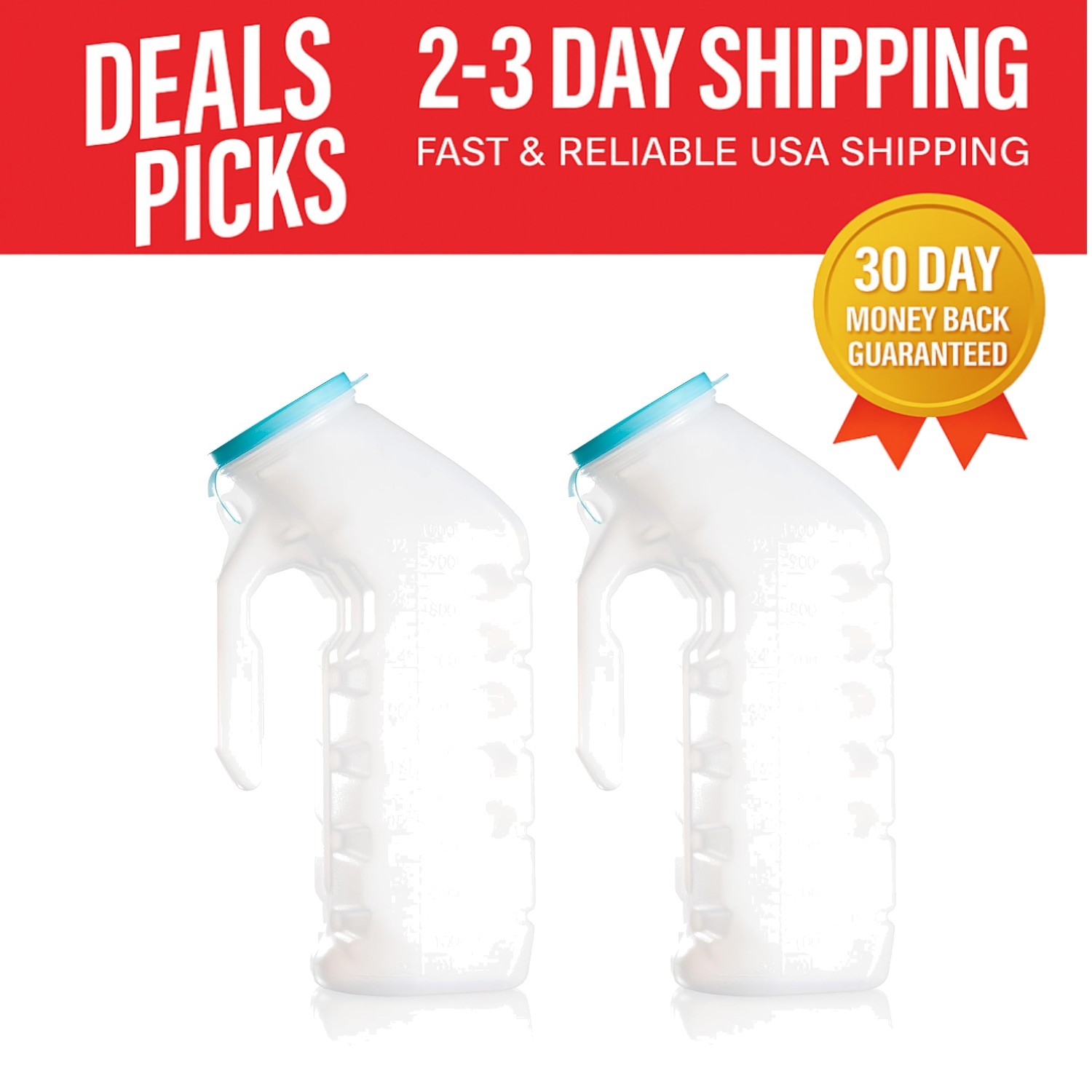 Men’s Travel Urinals – 32 Oz Leak-Proof Bottles with Easy-Grip Handle, 2 Pack